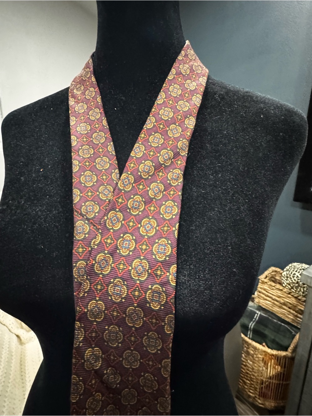 Brooks Brothers Burgundy and Gold Floral-Medallion Silk Tie